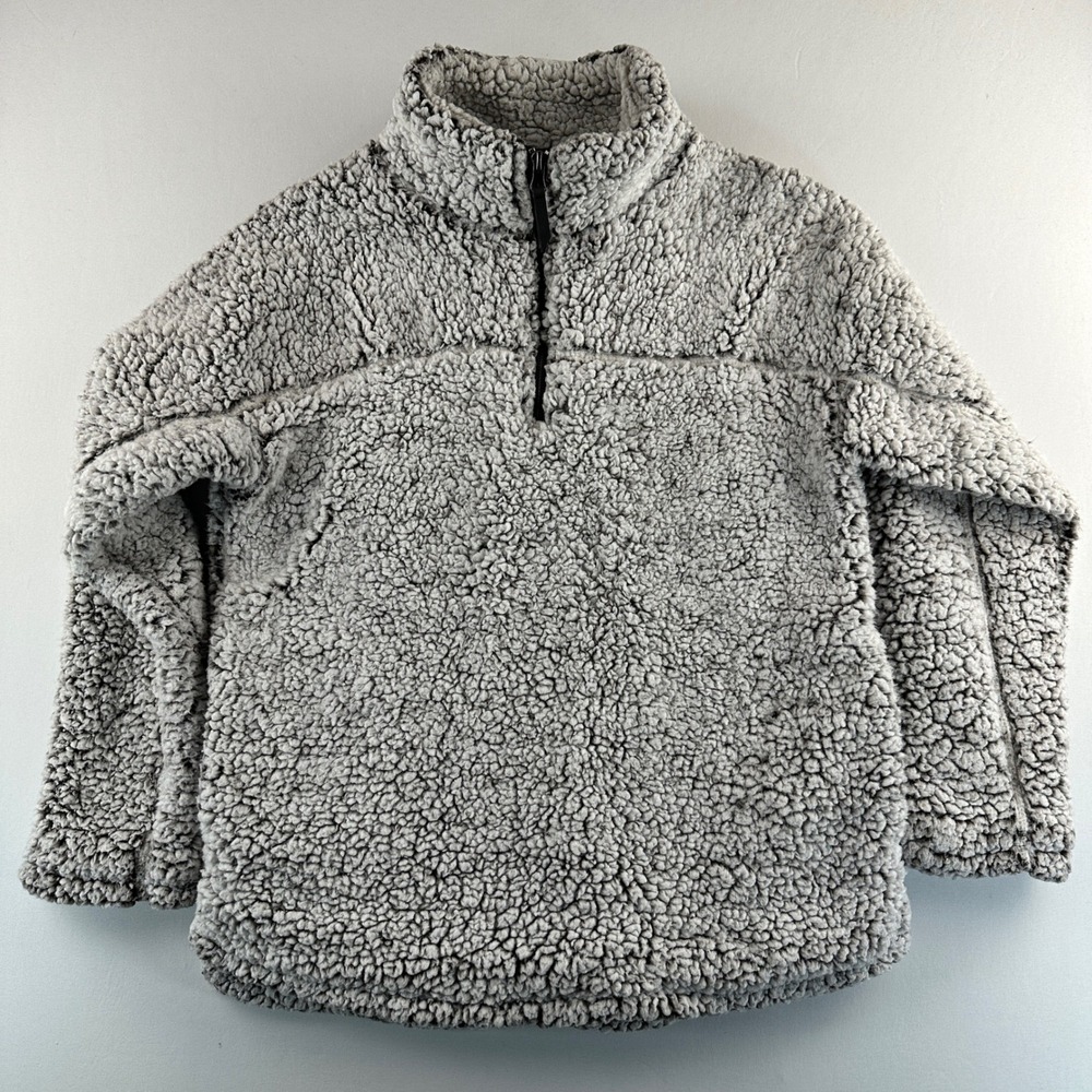 Elodie Sherpa Fleece Pullover Small Gray Quarter Zip Teddy Jacket Gorpcore Cozy